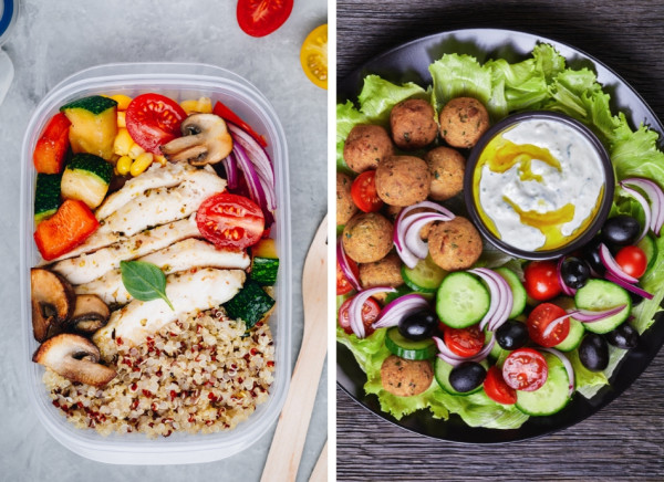 Plates of food matching Mediterranean diet guidelines