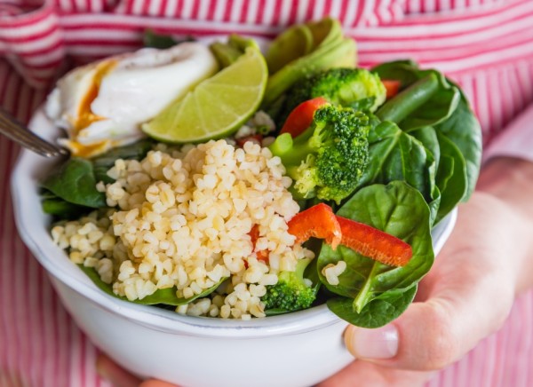 Mix of foods from food groups in a bowl