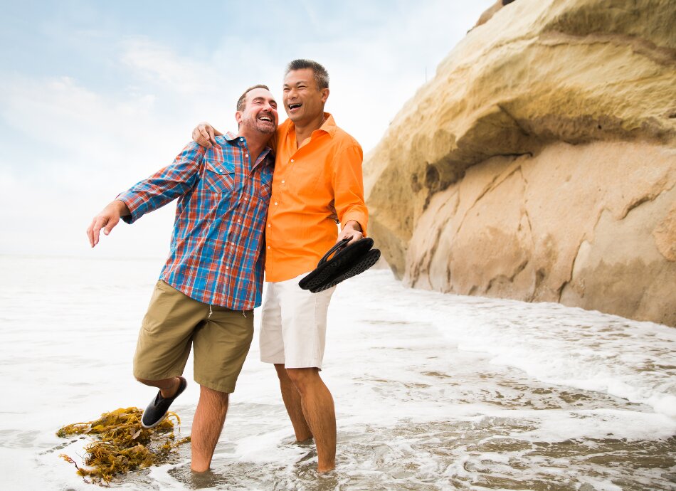 Happy same sex couple at the beach